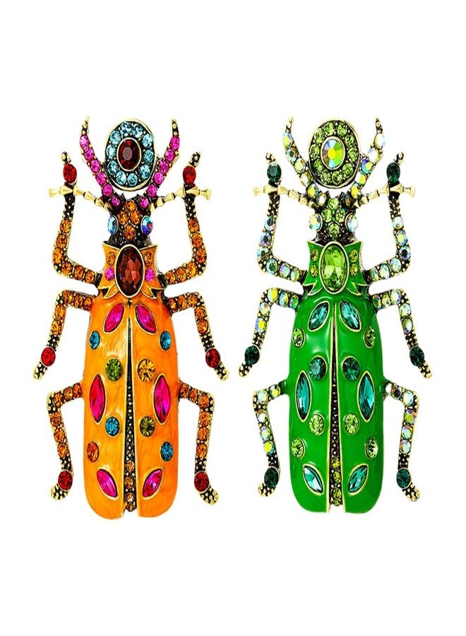 SHIDXIB 2Pcs Vintage Green Orange Elegant and Unique Sparkling Rhinestone Spider Brooch - Image 1